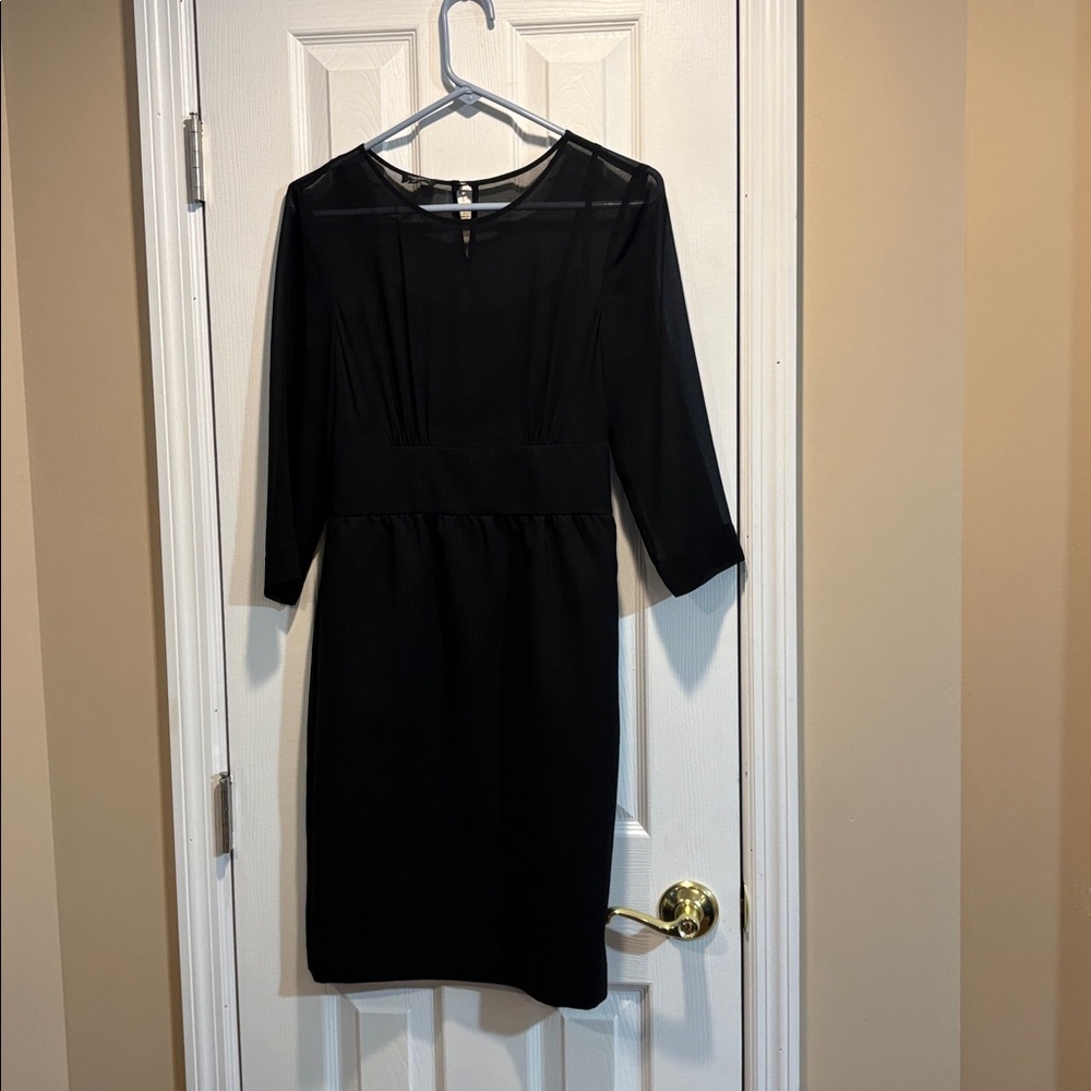 Talbots Petites Black Sheer Sleeve Sheath Dress Womens 4P Elegant Cocktail - Picture 4 of 4